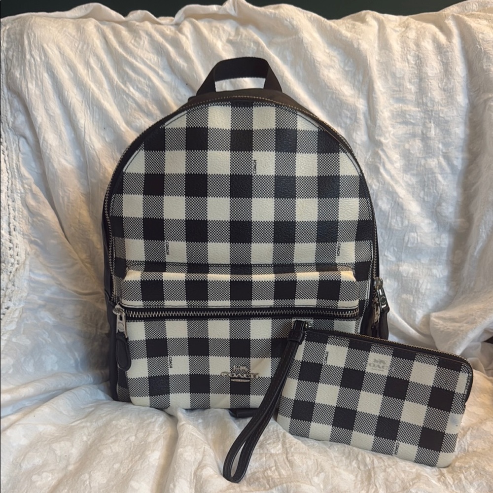 Coach Checkered Black and White Backpack